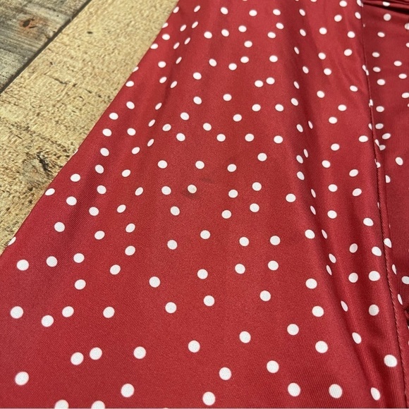 Retro Women's Small Polka Dot Ruffle Tie Wrap Flowy 50's V Neck Swing Dress - Picture 8 of 12